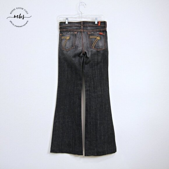 7 For All Mankind Dojo Distress Fray Hems High Waist Flare Jeans Black Women 25 - Picture 3 of 7